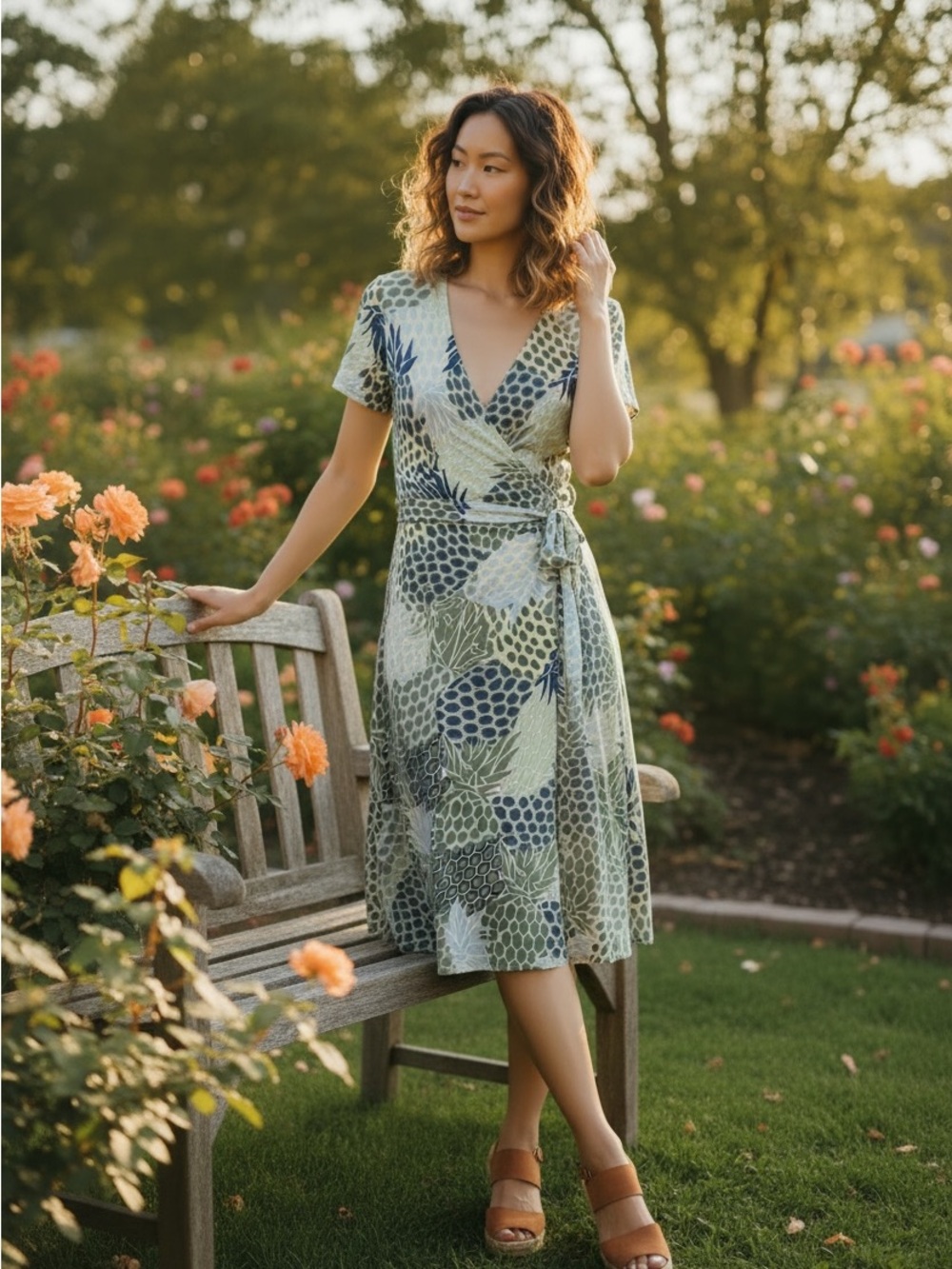Tori Richard silk Pineapple wrap dress size 4